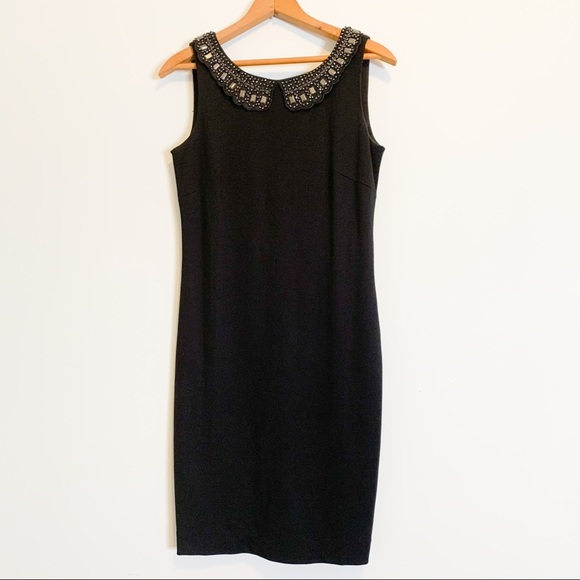 NWOT Philosophy Black Sleeveless Fitted Sheath Dress Peter Pan Jeweled Collar - Picture 2 of 10